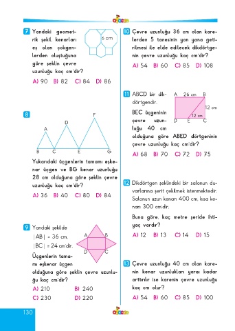 Page 130 Ata Yayincilik 4 Sinif Afacan Soru Bankasi