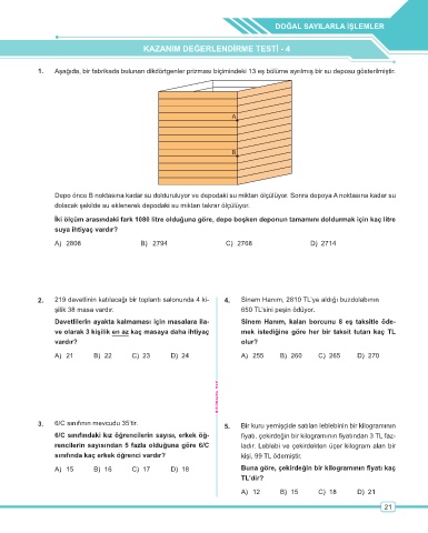 Page 22 - ATA YAYINCILIK 6. Sınıf Ben Korkmam Matematik Soru Bankası