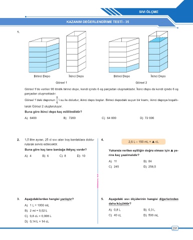 Page 292 - ATA YAYINCILIK 6. Sınıf Ben Korkmam Matematik Soru Bankası