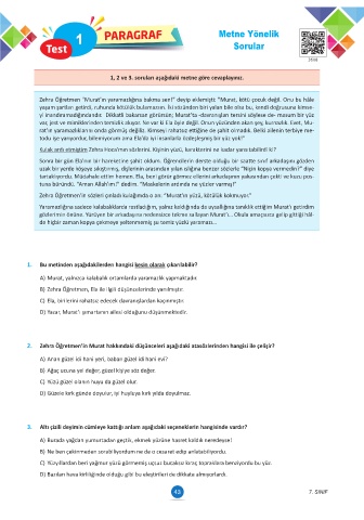 Page 43 - ATA YAYINCILIK 7. Sınıf Paragraf Soru Dünyası