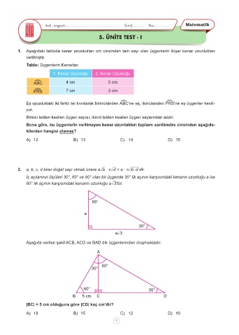 Page 47 Ata Yayincilik 8 Sinif Matematik Yeni Nesil Sorular